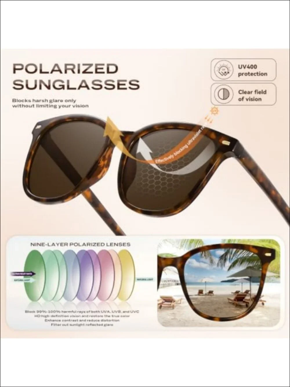 Oversized Polarized Retro Sunglasses UV400 Full Frame Wrap Around